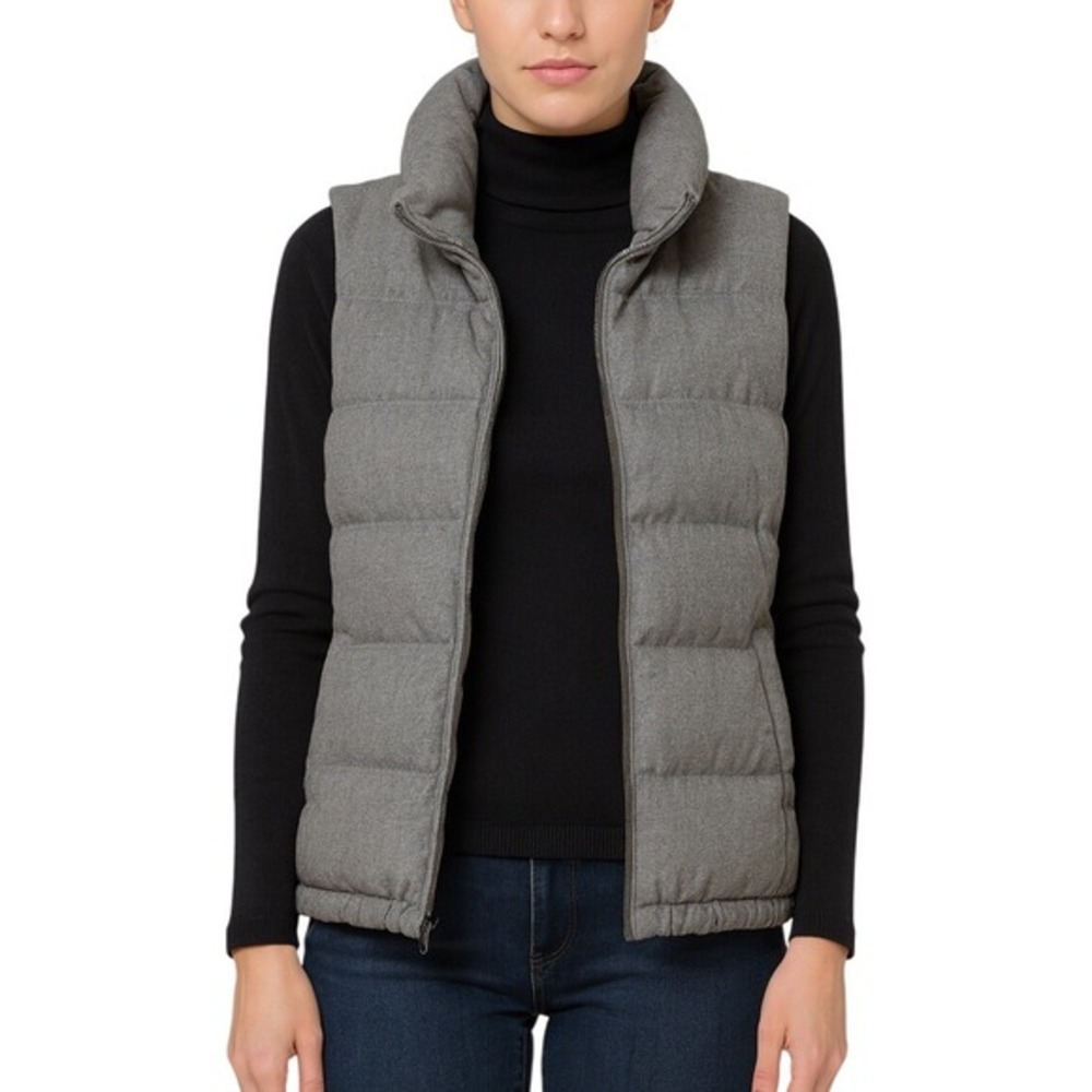 Old Navy New Gray Heathered Puffer Vest Stand Collar Full Zip M Gorpcore 64-05